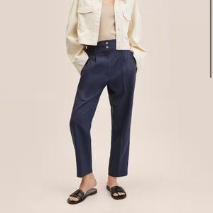 Mango Navy Darts lyocell trousers
